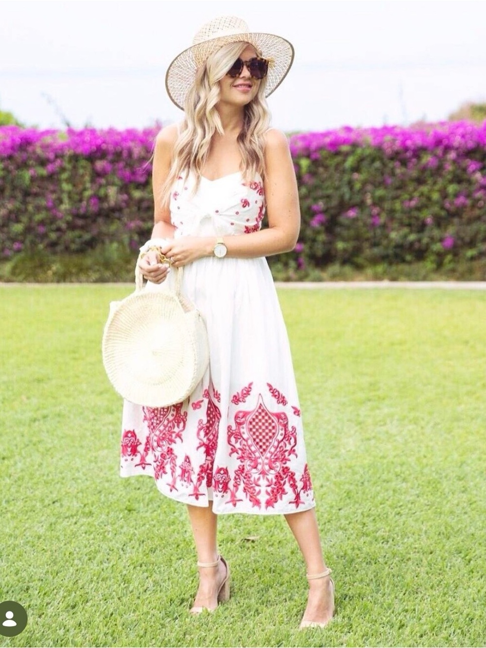 Red Carter White Dress with Red Embroidery